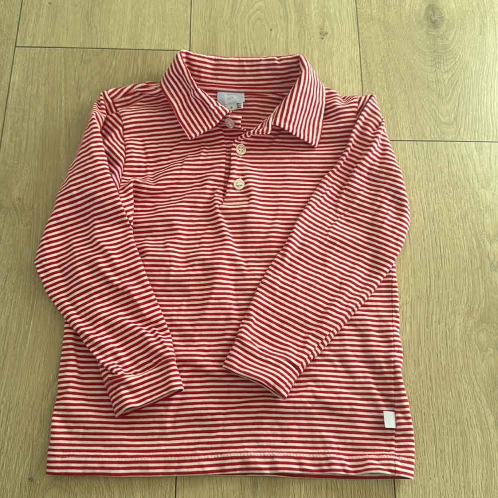 Bell Bliss Long Sleeve Polo. Boys Size 3T. Red and White Stripe.